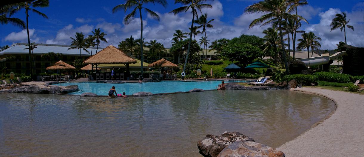 The pools of the Kauai Beach Resort as entered from the ocean